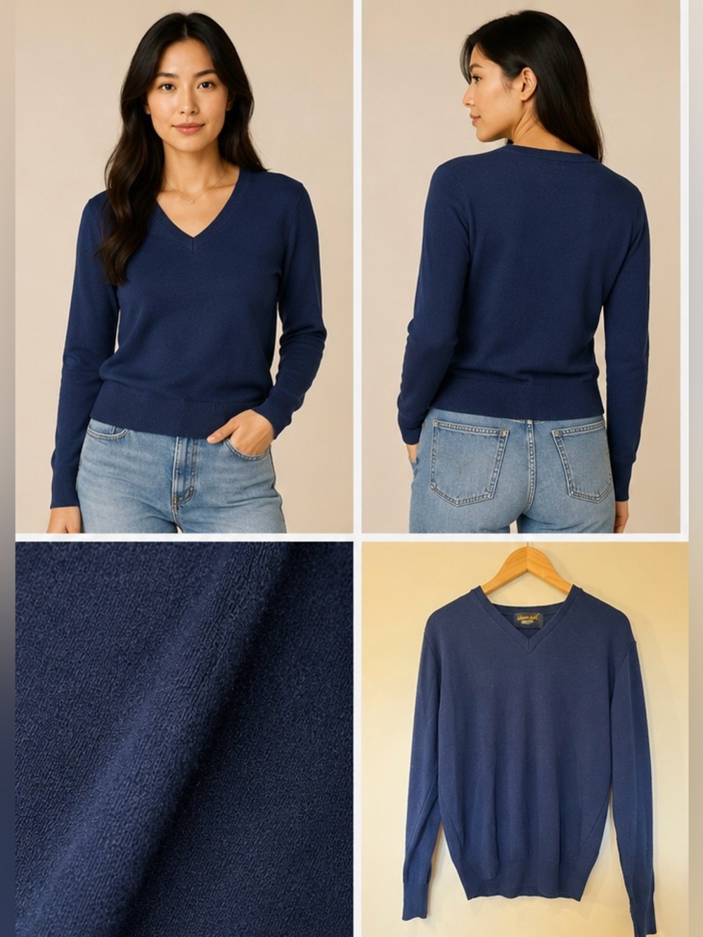 Warren Knit Ultra Comfort V-Neck Sweater Women’s Large Navy